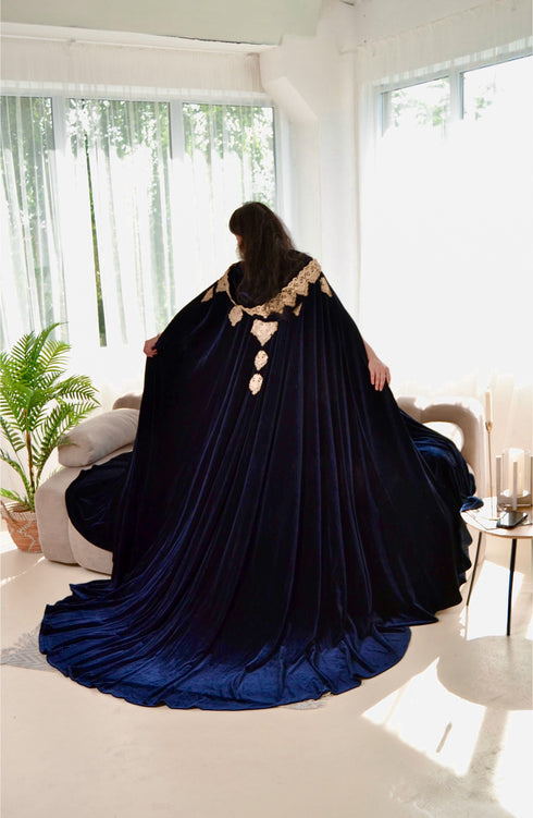 Blue cape gold lace